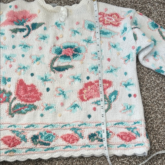Vintage Portraits Tulip Ramie Cotton Floral Handknit Sweater medium - Picture 15 of 16